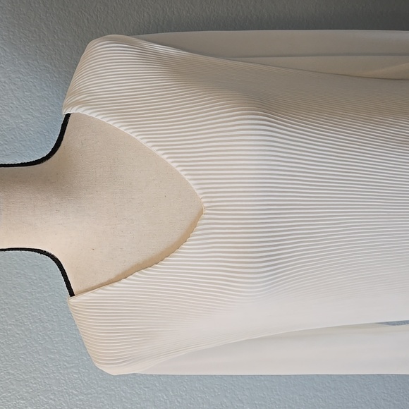 FRANK LYMAN Pleated V-Neck 3/4 Sheer Sleeves Pullover Lined Sz MEDIUM - Picture 2 of 11